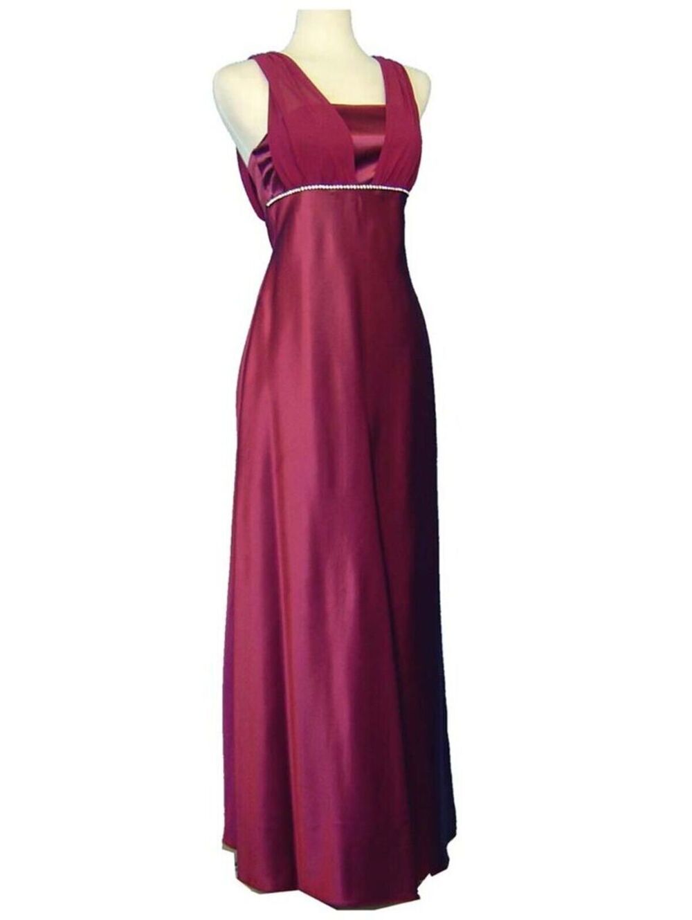 Poly USA 2686 Charmeuse Satin Goddess Gown-Size S -BURGUNDY-NEW W/Tags